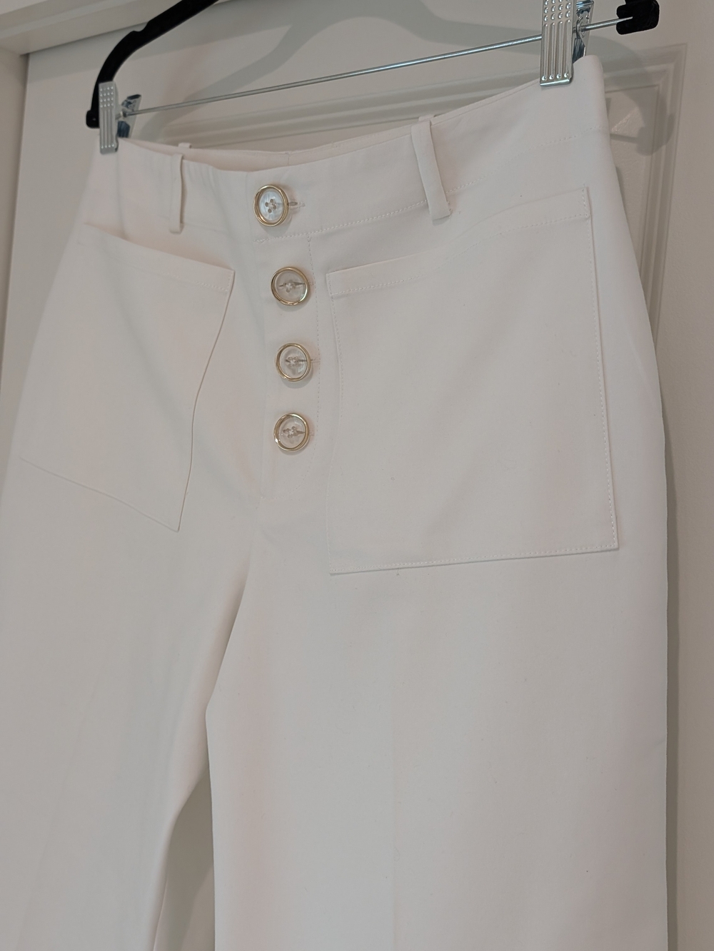 Ramy Brook White Wide-Leg Button-Front Chinos Size 14 - Picture 3 of 13